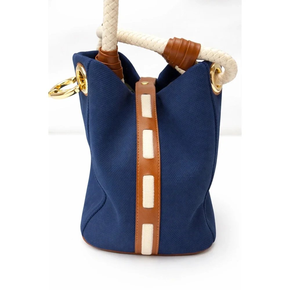 MICHAEL KORS Marina Medium Grab Bag Navy Canvas Rope Handles‎ NWT